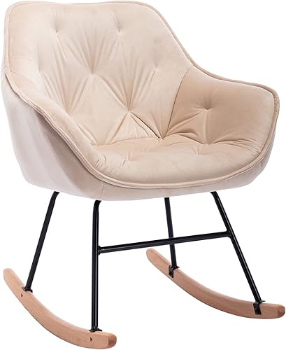 SZLIZCCC Mecedora moderna cómoda silla de terciopelo para sala de estar beige