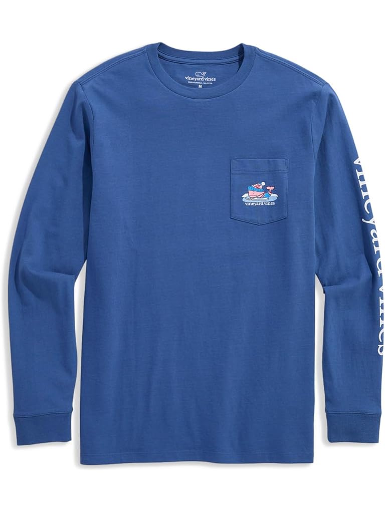Pewter Vineyard Vines Long Sleeve Pond Hockey Whale Pocket Tee