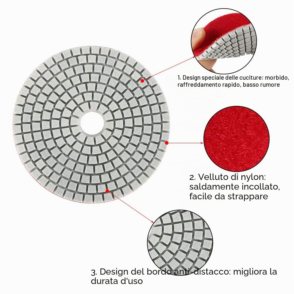 Disco per lucidatura diamantato, a umido e secco, disco per lucidatura diamantato, 4 pollici, a umido e secco, tampone abrasivo per granito, marmo, cemento, pavimento e pietra