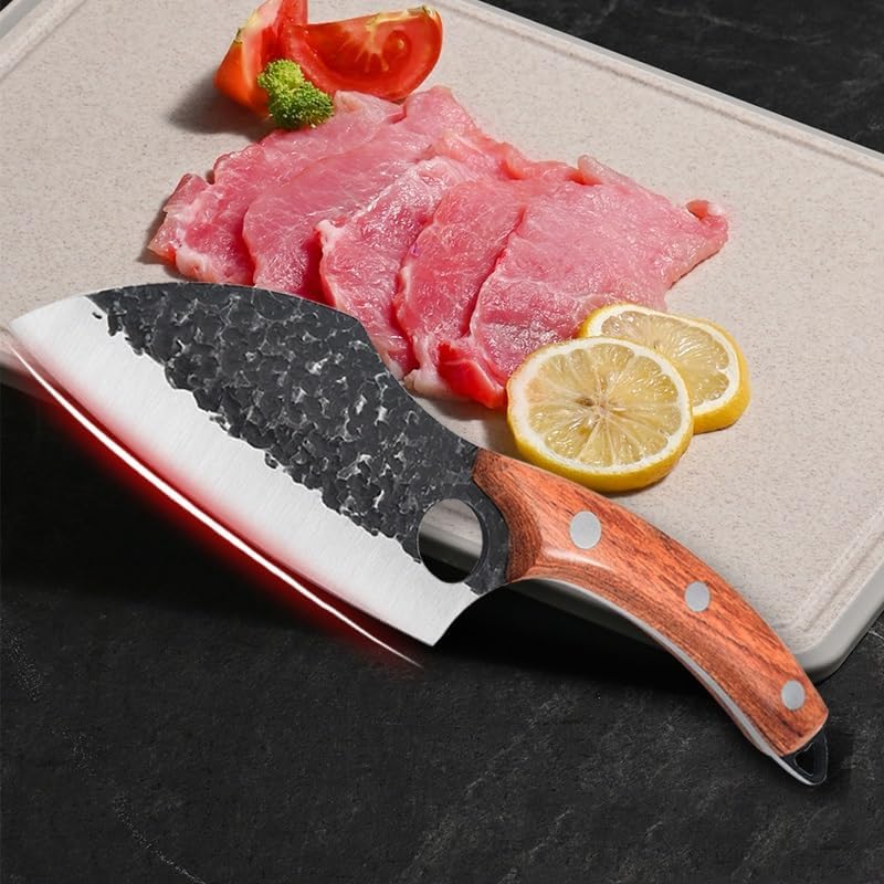 Meat Cleaver,Cleaver Knife Handmade Forged Small Kitchen Knives Multi-purpose Stainless Steel Ring Meat Cleaver Portable Sharp Slicing Knife Scimitar (Color : Knives with sheaths)