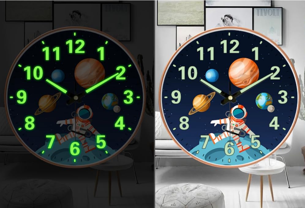 Image of ginoya brothers 12-Inch Round Wall Clock, Silent Non-Ticking Quartz Sweep Movement, Easy-to-Read Easy-to-Read Analog Display Living, Office & Home Decor (Radium Blue)