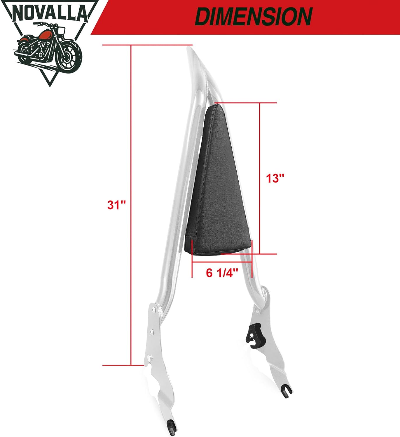 26 Inch Detachable Rear Passenger Backrest Quick Release Compatible With Road King Road Glide Street Glide Electra Glide Road King 2009-2025 (Chrome)