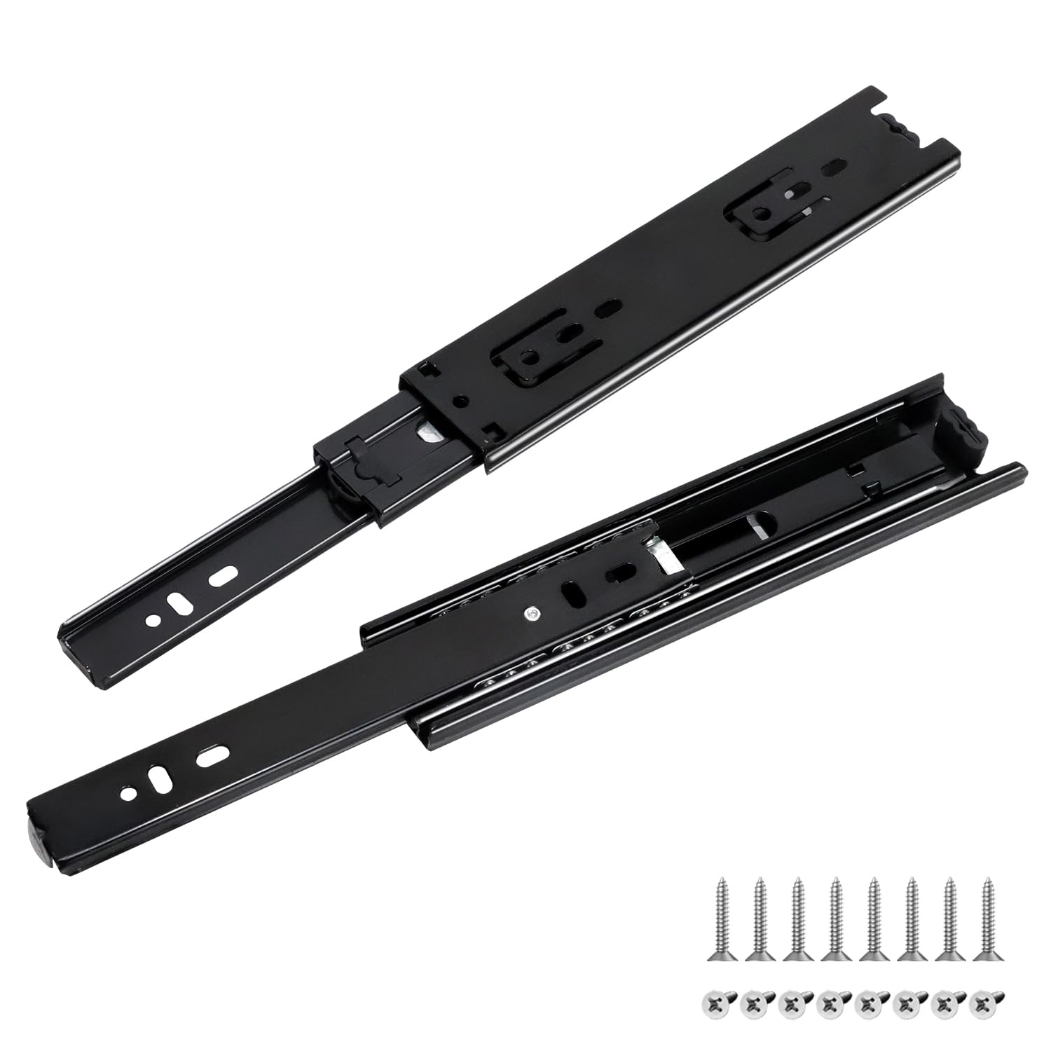 Prmape 2 Pcs Ball Bearing Drawer Runners 20cm, Ball Bearing Metal Black Runners Slides Rails Track