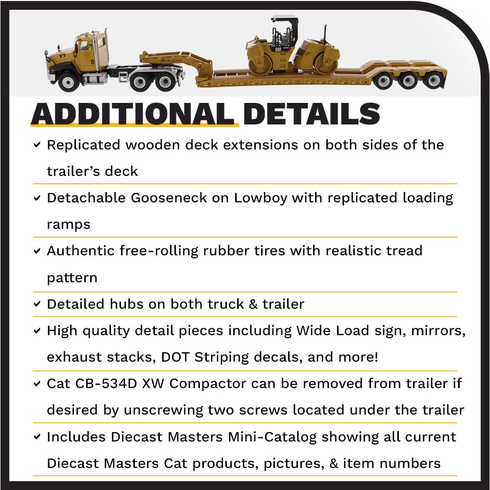 Diecast Masters 1:50 Cat CT660 Tractor, TK120 Lowboy, CB-534D XW Compactor