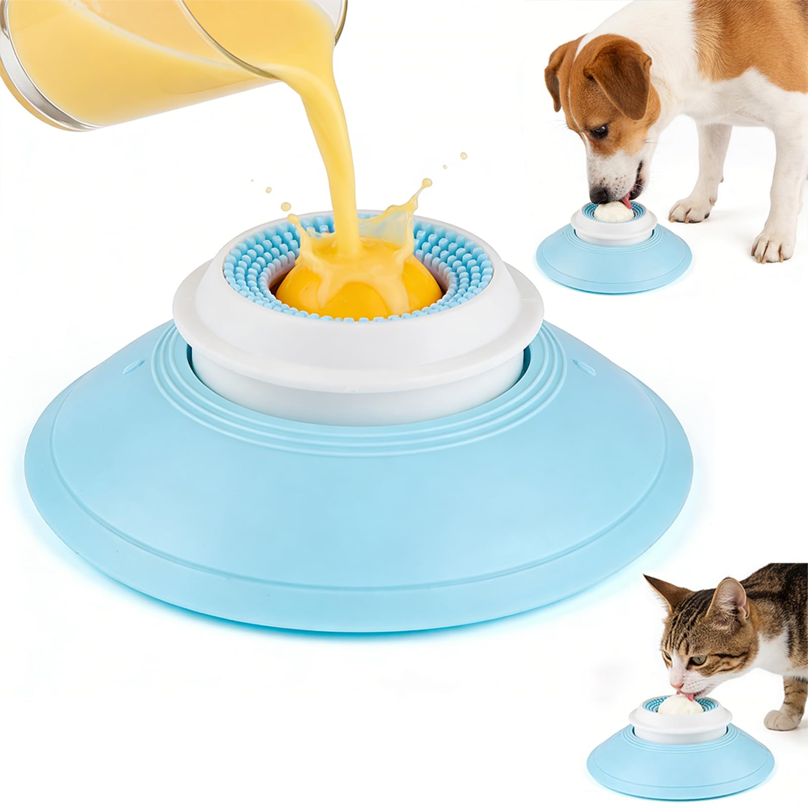 Photo 1 of 2026 New Dog Lick Sphere, Non-Slip Dogs Liquid Lickbowl, Anxieties Relief Slow Feeder Dog Lick Ball Treat Dispenser, Non-Slip Licking Bowl Enrichment Toys to Keep Them for All Dogs and Cat (Yellow)