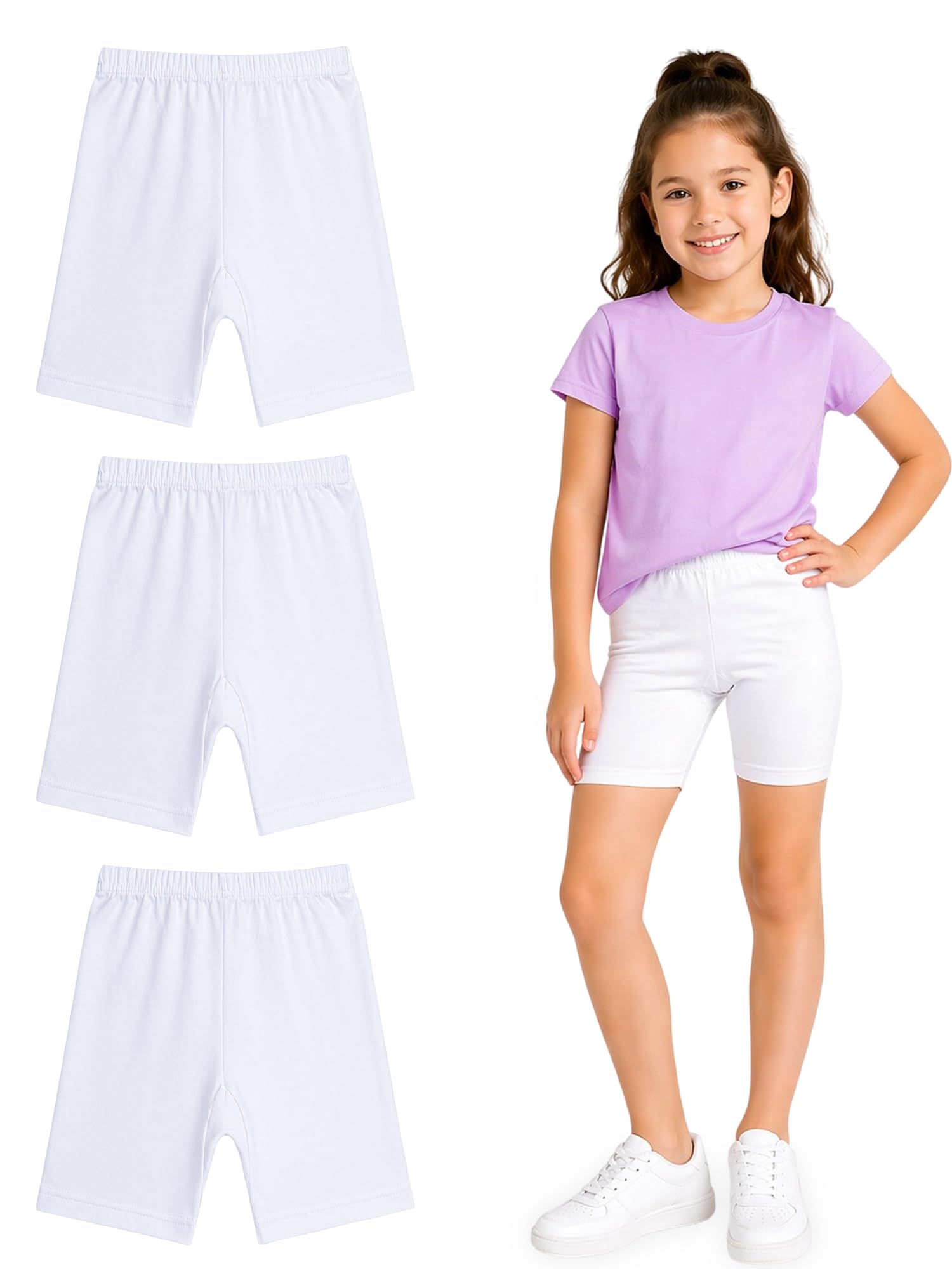 Girls Cycling Shorts (Pack of 3) (2-4 Years, White) (Color & Print May Vary)-image-49
