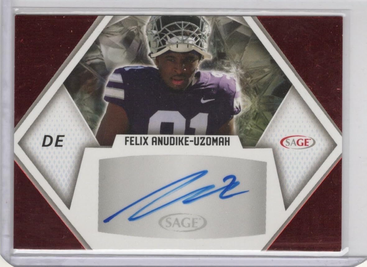 Felix Anudike-Uzomah Autographed Red Parallel Collegiate Collectible Football Card - 2023 Sage Football Card #A-FAU (Kansas State University - Chiefs)