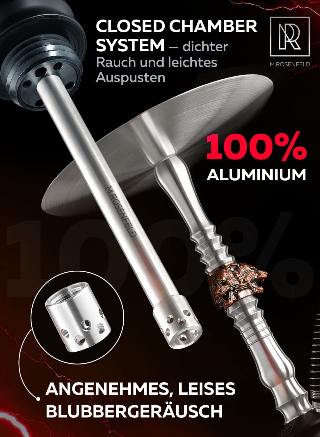 Narghile Completa In Alluminio Wolf One – Con Air Flow Con 3 Eleganti Teste Di Lupo In Rame – Speciale Set In Alluminio – Classe Mondiale Comportamento Di Fumo Per Vincitori 85 Cm