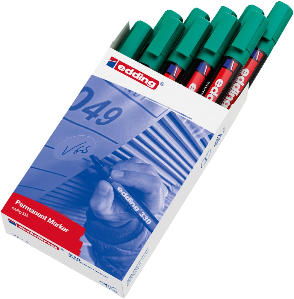 edding 330 permanent markör - yeşil - 10 kalem - 1-5 mm kesik uçlu