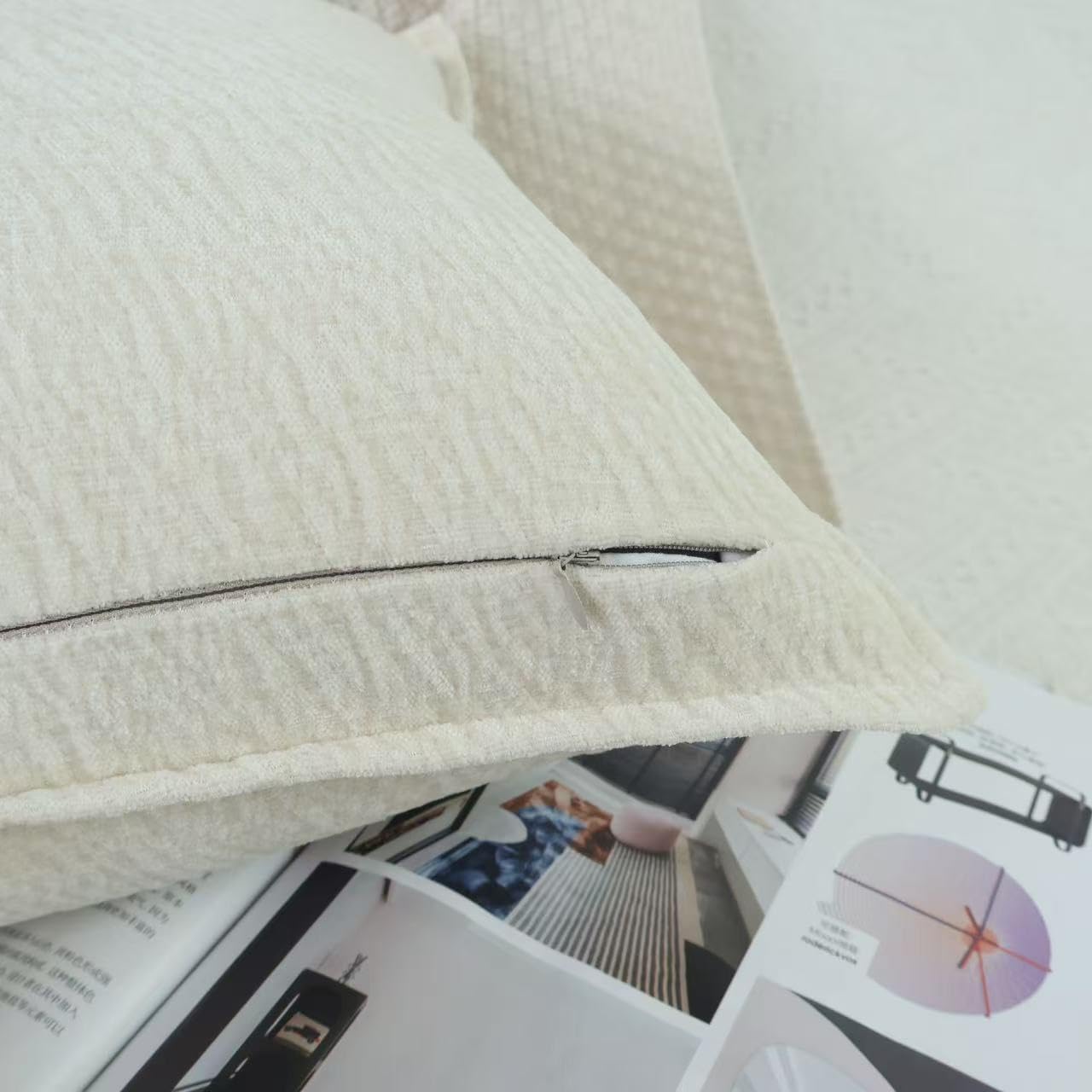 OYIMUA Chenille Throw Pillow Covers 16x16 Neutral Beige Set of 2,Textured Square Decorative Pillow Covers Accent for Couch Sofa Bedroom Living Room