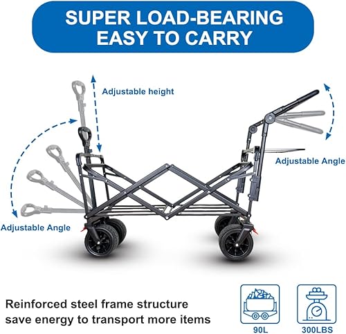 Miniatura 3 de SKYMANOR Carrito de jardín plegable con toldo extraíble, carrito utilitario 3 en 1 con ruedas todo terreno, mango ajustable, cinturón de seguridad,