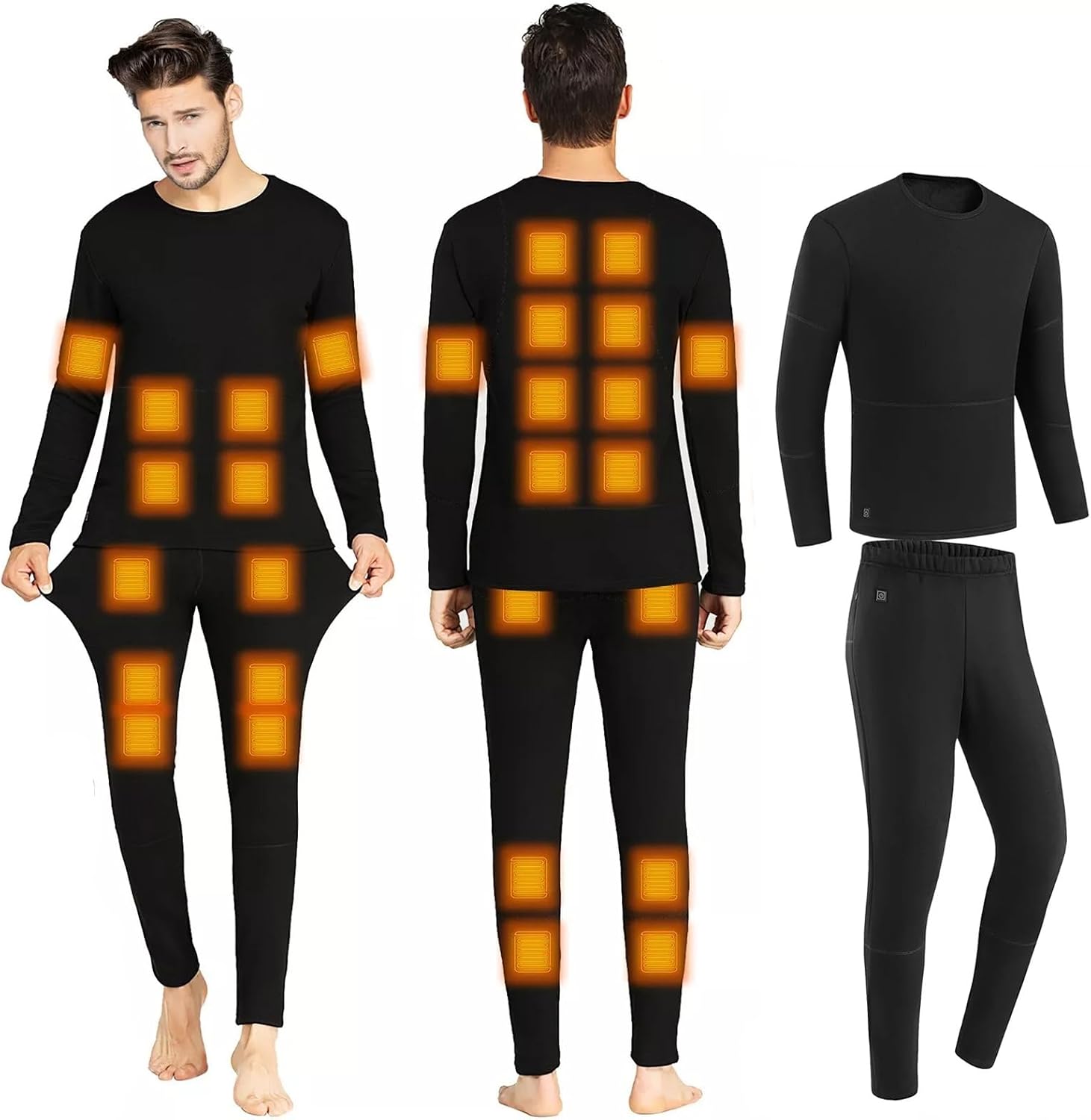 Thermal Underwear Set 28 Areas Heating USB Electric Heated Long Johns Set 3-Temperature Adjustment for Winter Skiing