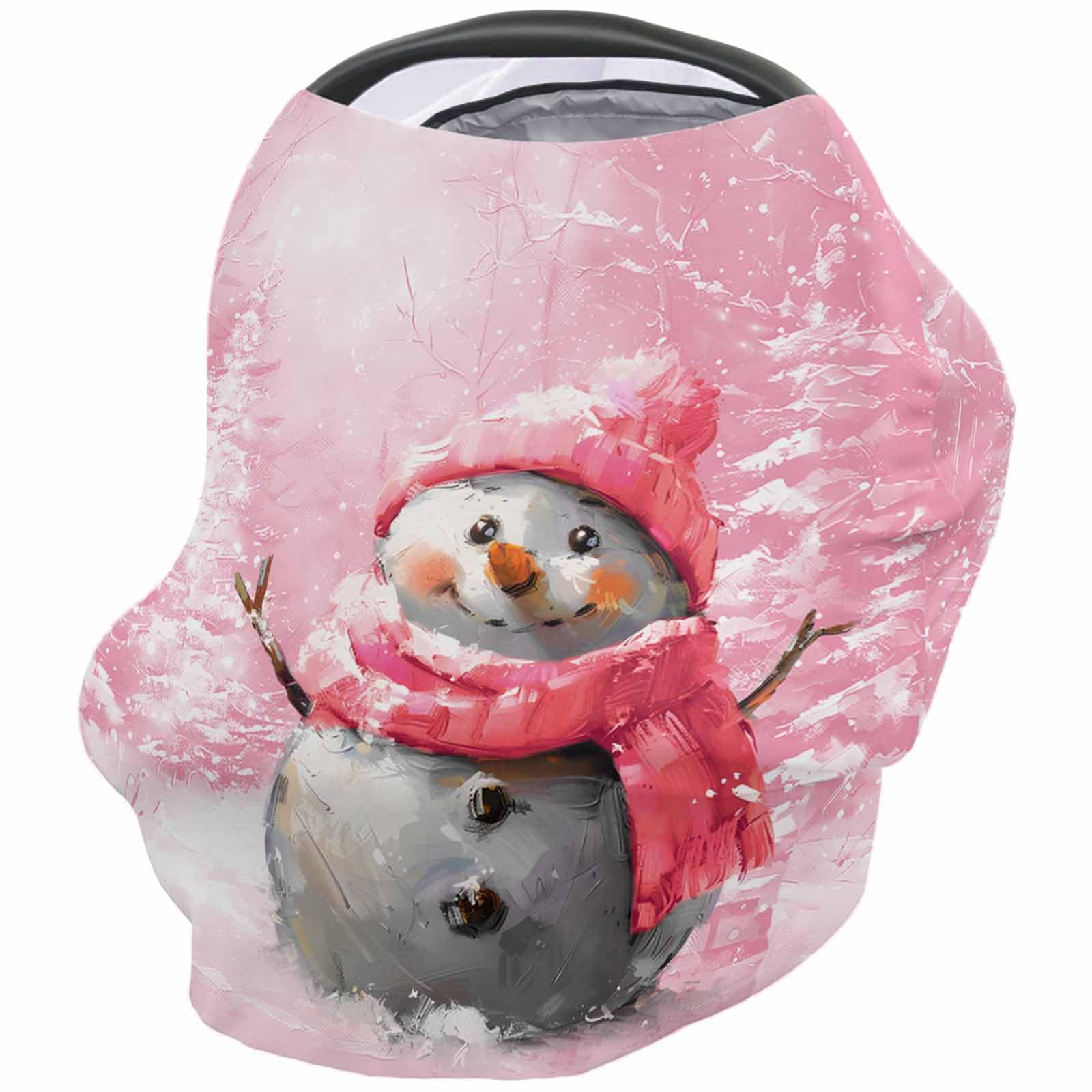 Nursing Cover for Breastfeeding Scarf, Pink Snowman Light Pink Forest Xmas Tree Baby Car Covers Super Soft Multi Use for Canopy Shopping Cart Cover Blanket Stroller Cover