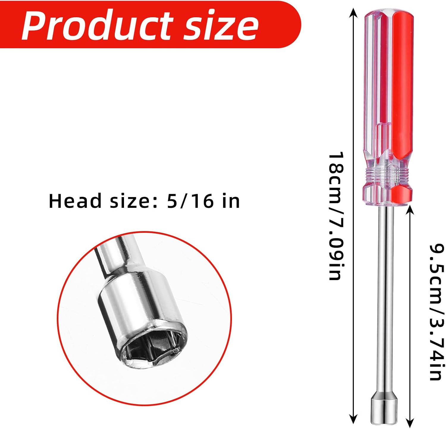 5/16 Inches Hex Socket Wrench Screwdriver, High-Carbon Steel Hex Nut Driver with 3.7 Inch Hollow Shaft and Cushion Grip Handle for DIY, Hand-Making, Repairs