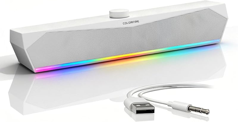 Computer Speakers, Gaming Soundbar for PC, USB Speakers, RGB Touch Lights | USB-A Powered 3.5mm Input, Compact Plug-and-Play for Desktop Laptop Monitor, Sound for Desktop, Laptop & Monitor