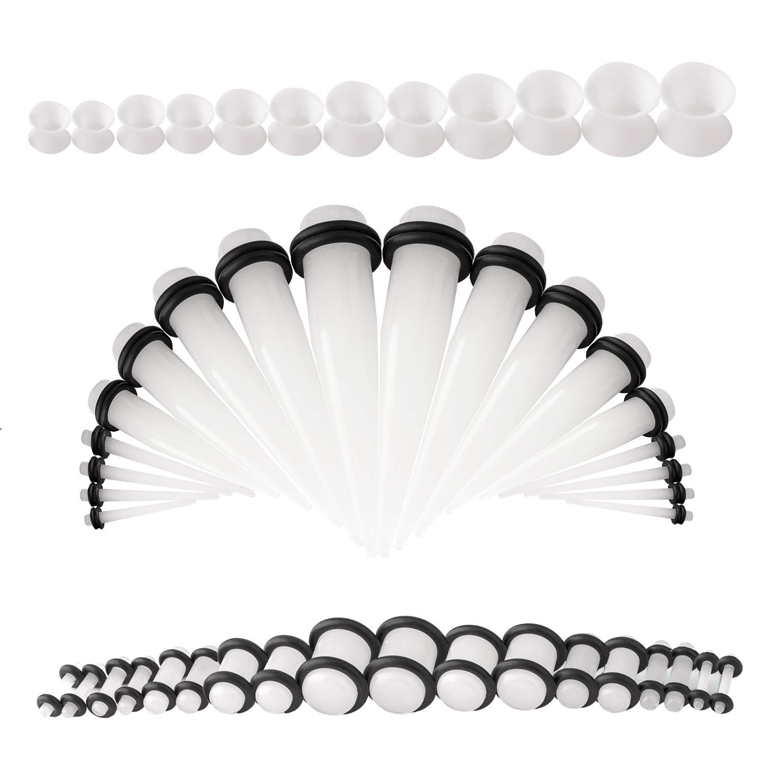WBRWP48pcs Ear Stretching Kit Set : Acrylic Tapers and Plugs with Double O-Ring & Soft Silicone Tunnels Ear Expander Gauges Stretcher Body Piercing Jewelry 14g-00g