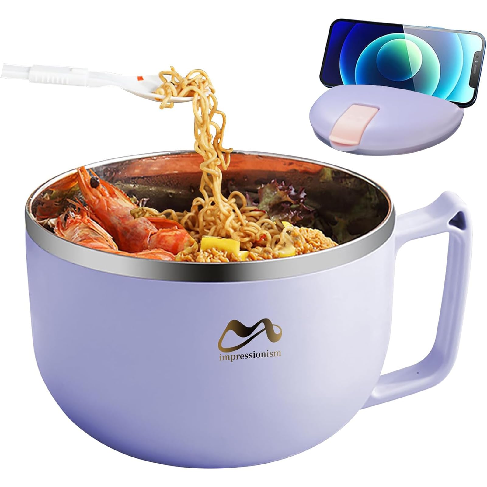 Bol Ramen 900 Ml En Acier Inoxydable Avec Couvercle - Isolation Thermique Et Anti-Fuites - Bleu
