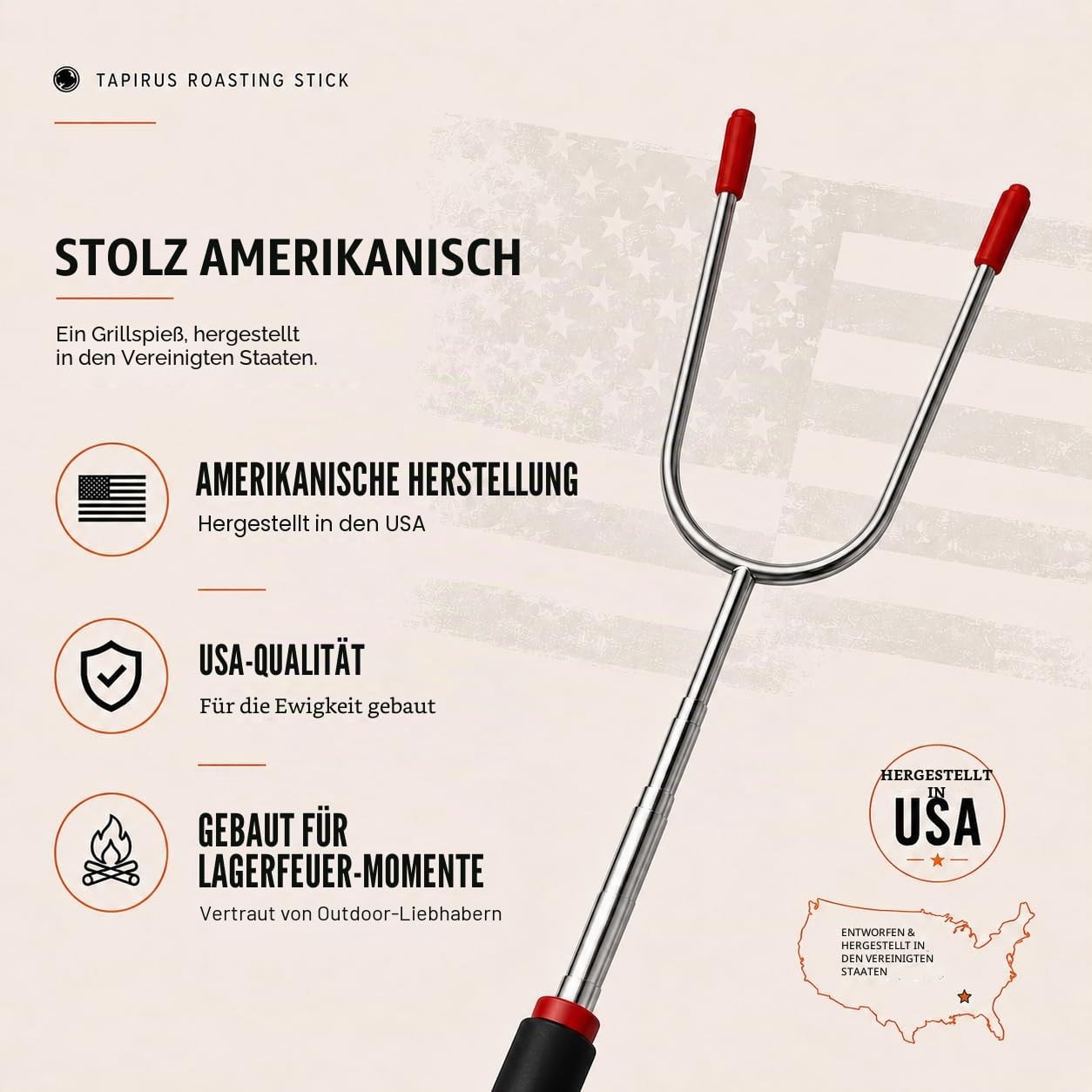 Tapirus 4 Ausziehbare Camping-Sticks zum Marshmallow-Braten, langlebige Edelstahl-Ausrüstung, Grillspieße mit isolierten Griffen, Teleskop-Gabeln, Utensilien für Smores, Hot Dogs & Shish-Kebabs