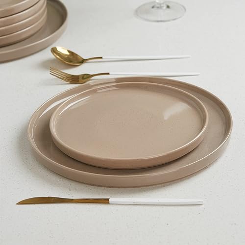 Miniatura 10 de famiware Juego de platos llanos para 6, vajilla de cerámica resistente a los arañazos de 10.5 pulgadas, juego de vajilla redonda irregular del Egeo,