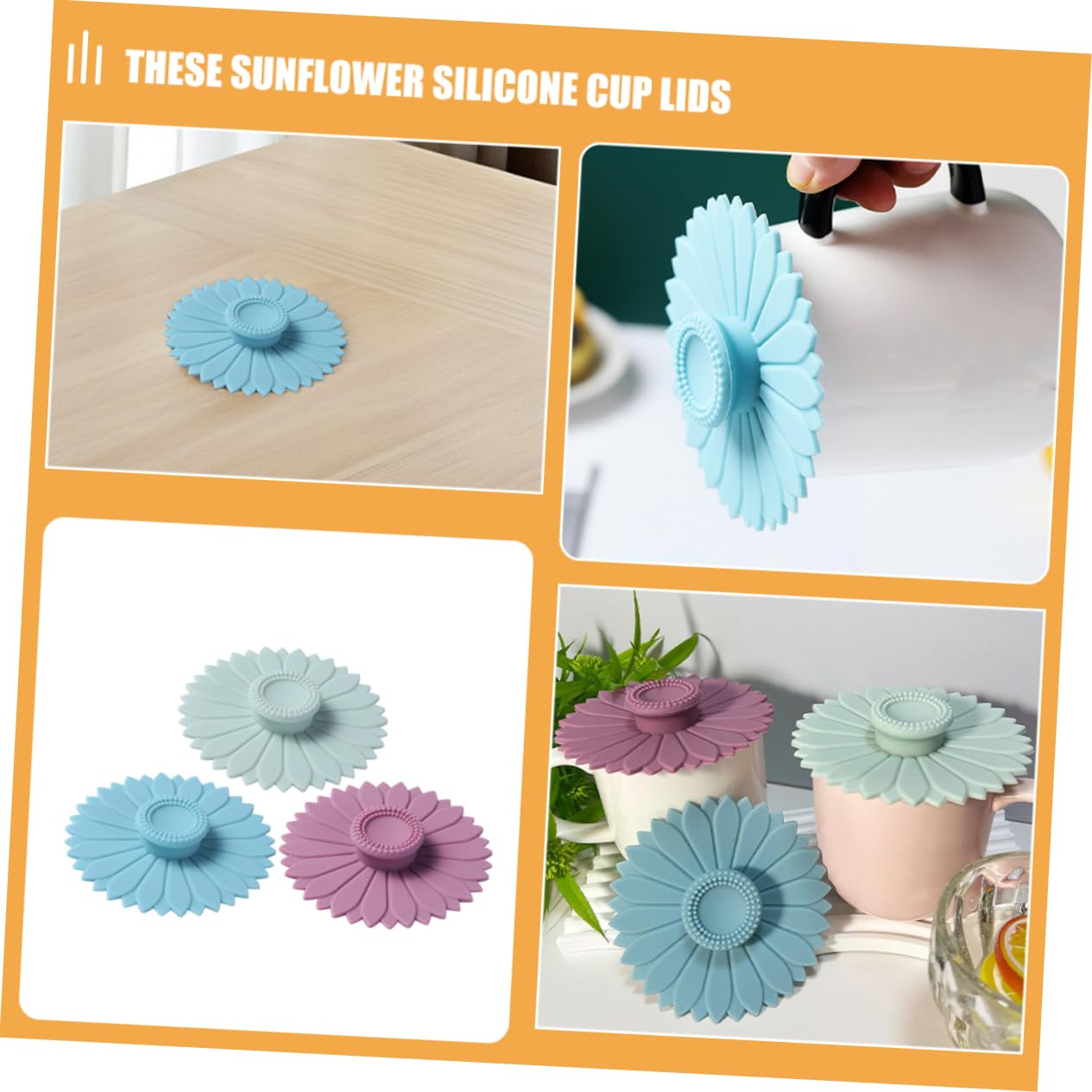 Mobestech Coperchi in Silicone a Forma di Petali di Girasole 12 Pezzi Resistente al Calore e Facile da Pulire per Tazze di Ceramica e Caffè per Uso Quotidiano