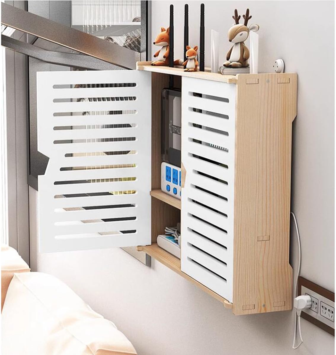 Porta Modem da Parete, Mensola Porta Modem Wifi da Parede, Scatola Router Wifi per Nascondere il Router e Mettere in Ordine i Suoi Cavi
