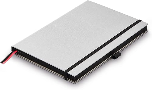Lamy Cuaderno Paper blanco 810 de tapa dura A5 – Formato DIN A5 (5.709 x 8.268 in) con aspecto de metal cepillado sin reglas, 192 páginas y correa