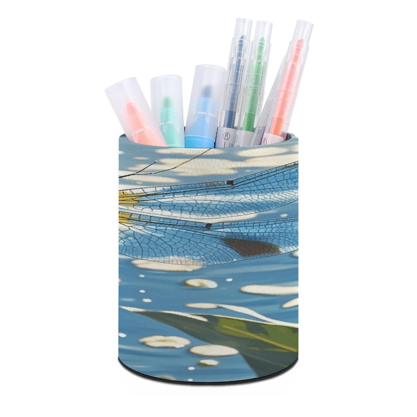 VstaDank Blue Dragonfly Pen Holder for Desk Makeup Brush Holders Stylish Pen Cup Cute Pencil Cup Round Pencil Holder Decor Brush Scissor Holders for Multifunctional Office Supplies