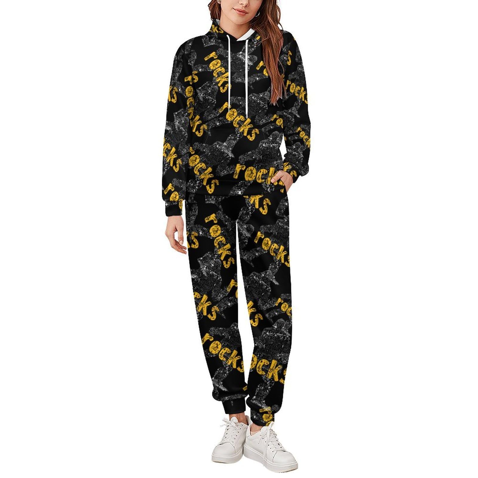 Bigfoot Rock and Roll - Set di felpa da uomo casual in 2 pezzi, con cappuccio, comoda felpa con cappuccio