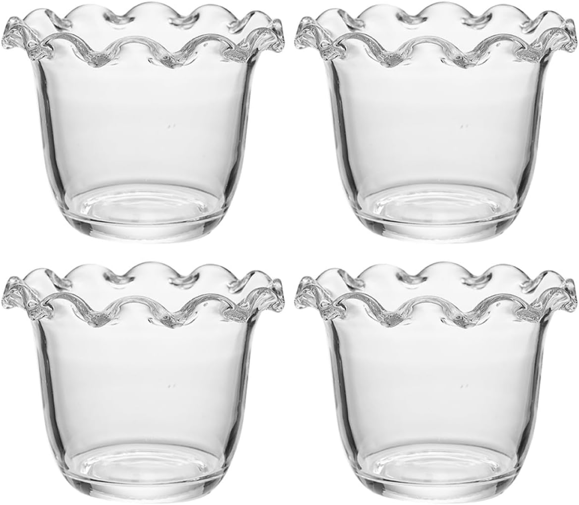 4pcs Flower Edge Glass Salad Bowls Set, Multi-use Fruit and Dessert Bowls for Household Dining, Decorative Yogurt and Snack Serving, Medium Size