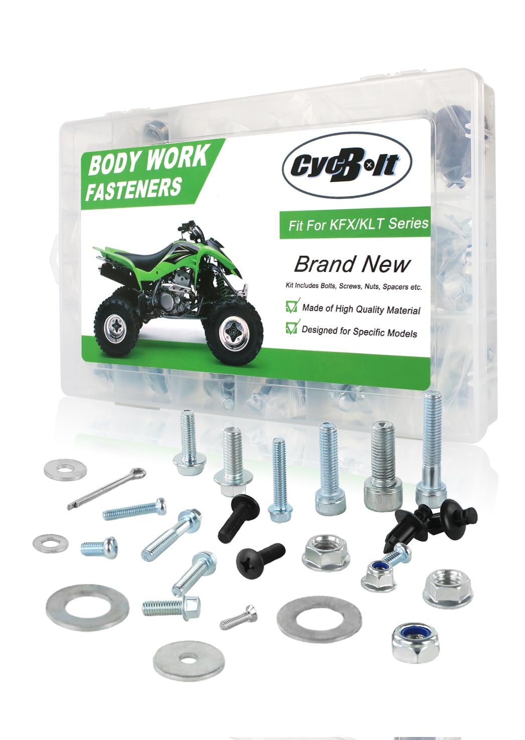 ATV 260 PCS Body Work Bolt Kit Set Fit for KFX450 KFX250 KFX400 KFX50 KFX80 KFX90 KLT250 KLT185 KLT110 KLT160 KLT200 Duckster KLT250 Police Lakota 300 Bodywork Screw Kits Fastener Bolts Set