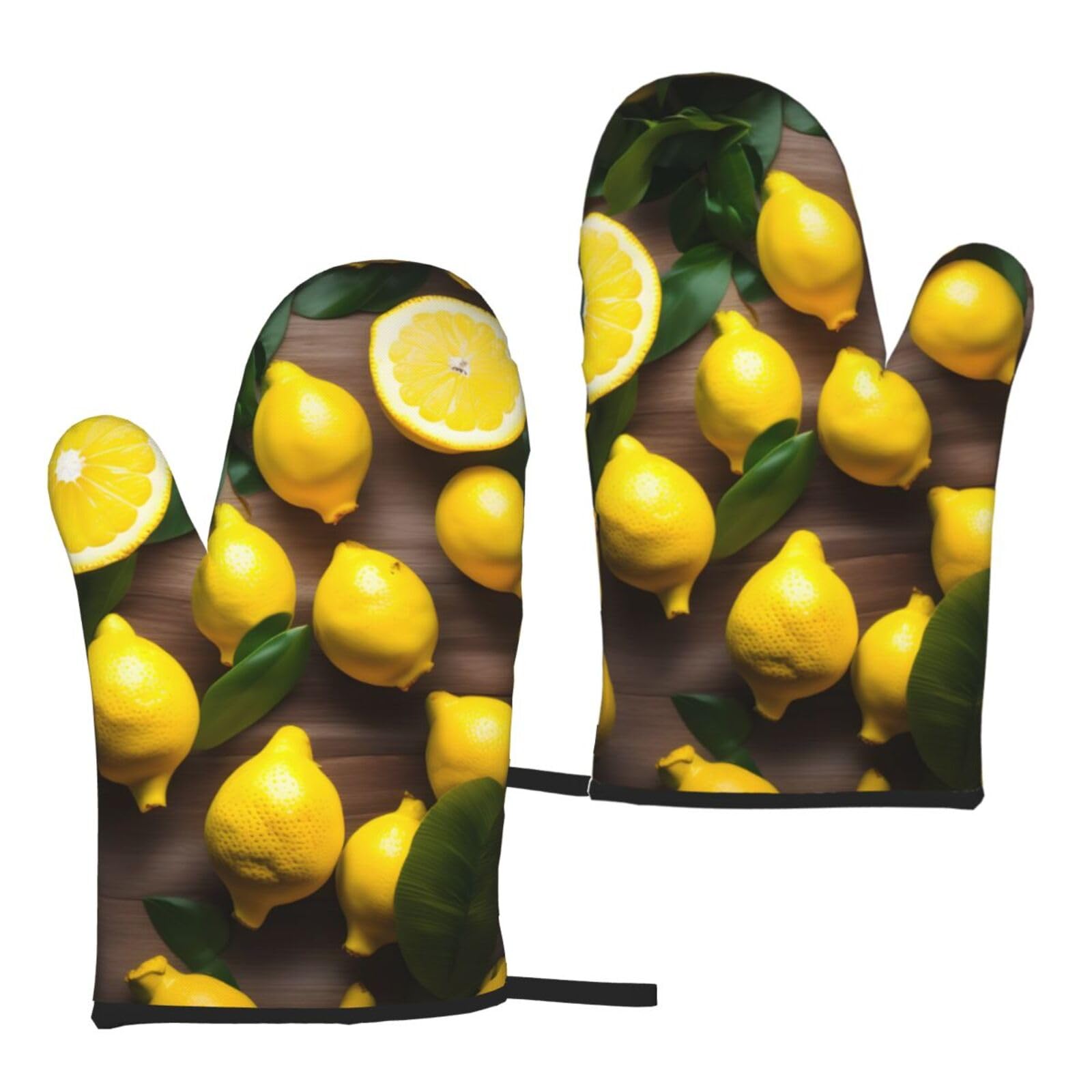 Fresh Tropical Lemons Print Heat Resistant Universal Fit Oven Microwave Gloves Home Cooking Baking Grilling