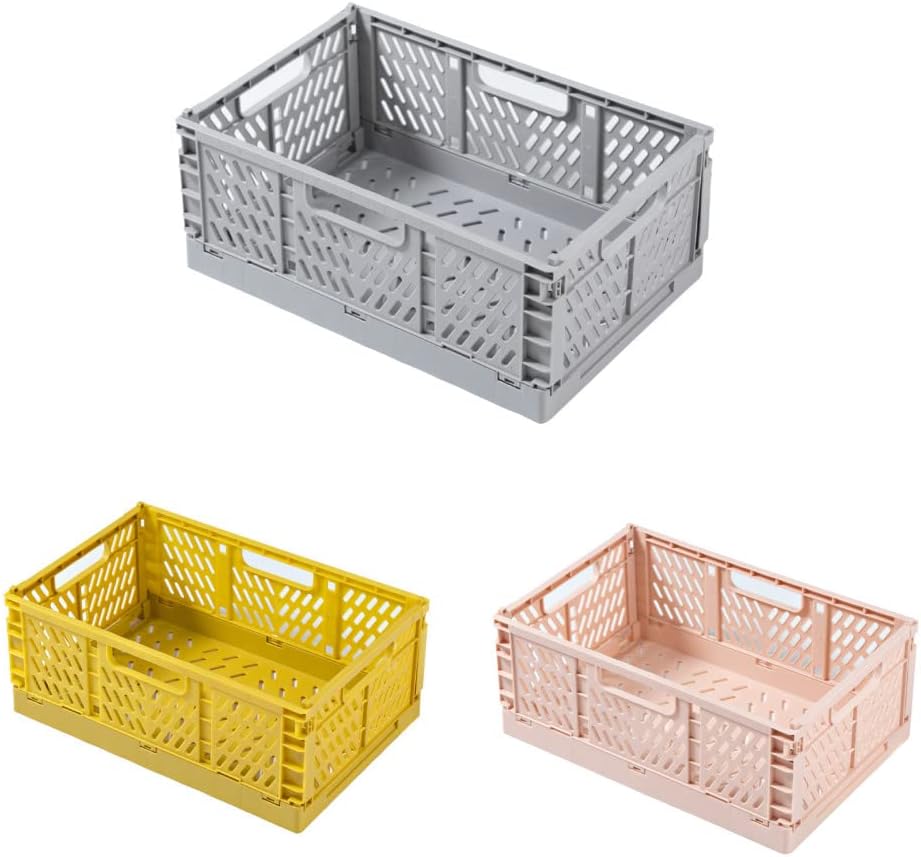3 Piezas Caja plegable de, almacenamiento plegable, portátil, Robusta caja plastico plegable apilable para Almacenamiento,cesta plegable estable camping plastico