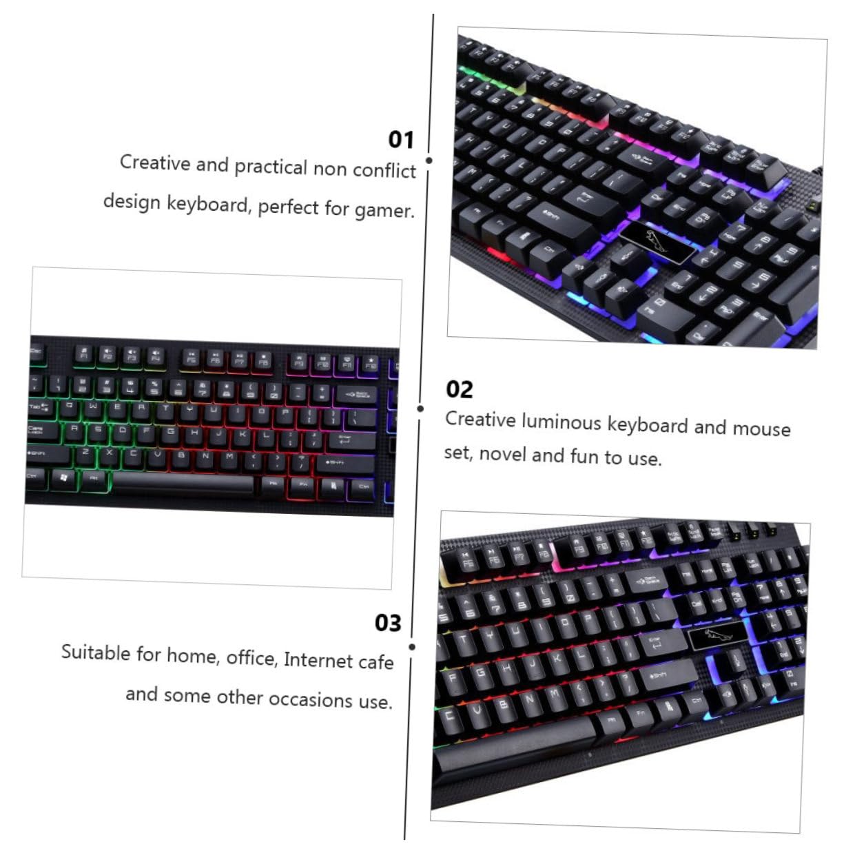 Ensemble Noir 104 Touches Clavier Souris Gamer USB Lumineux