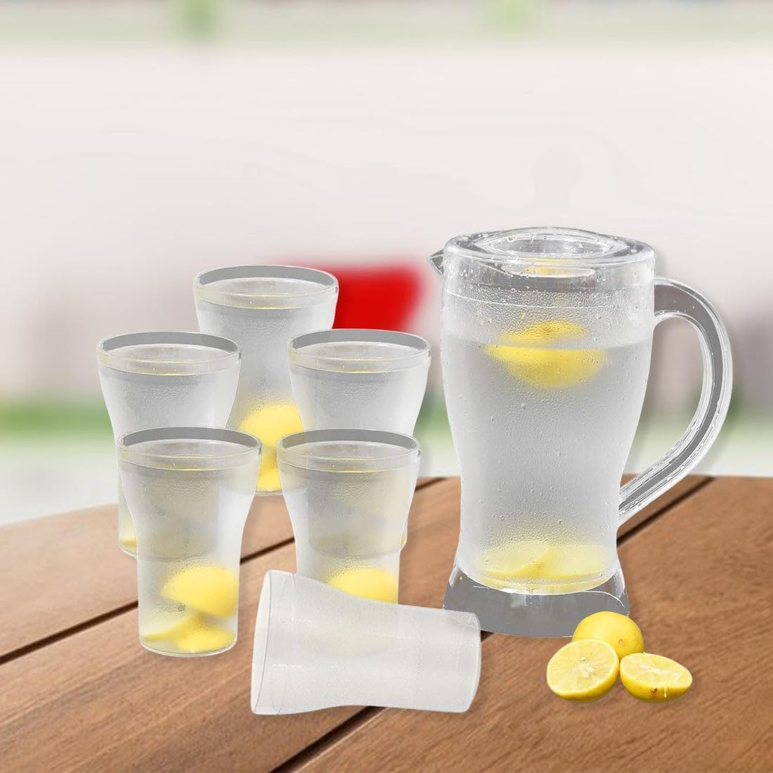 - Drumstoneᴬˢᴰ 𝗦𝗽𝗲𝗰𝗶𝗮𝗹 5 𝗬𝗲𝗮𝗿 𝗪𝗮𝗿𝗿𝗮𝗻𝘁𝘆 Unbreakable Lemon Jug Set (1200ml) with 6 Glasses | Transparent Polycarbonate Drinkware for Home & Parties