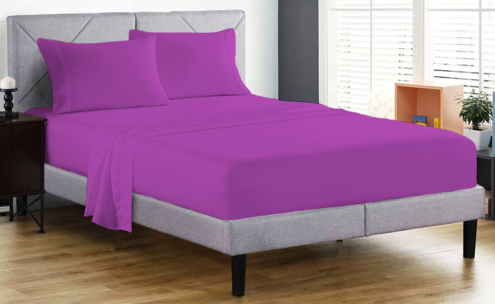 Fitted Sheet 100% Egyptian Cotton 200 Thread Count 25cm Deep Fitted Bed Sheet Hotel Quality Soft & Crisp Cotton Bedding Set (Fuchsia, Single)