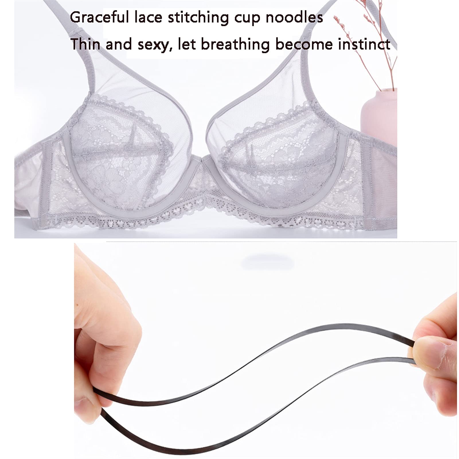 Brasier Minimizer para mujer, sin forro con aros, figura completa de encaje ultrafino, talla grande, cobertura completa sin acolchar