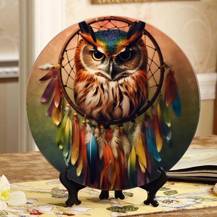 Rainbow 10-inch Ceramic Plate for Wall Display or Tabletop, with Stand & Hook DP-78768084