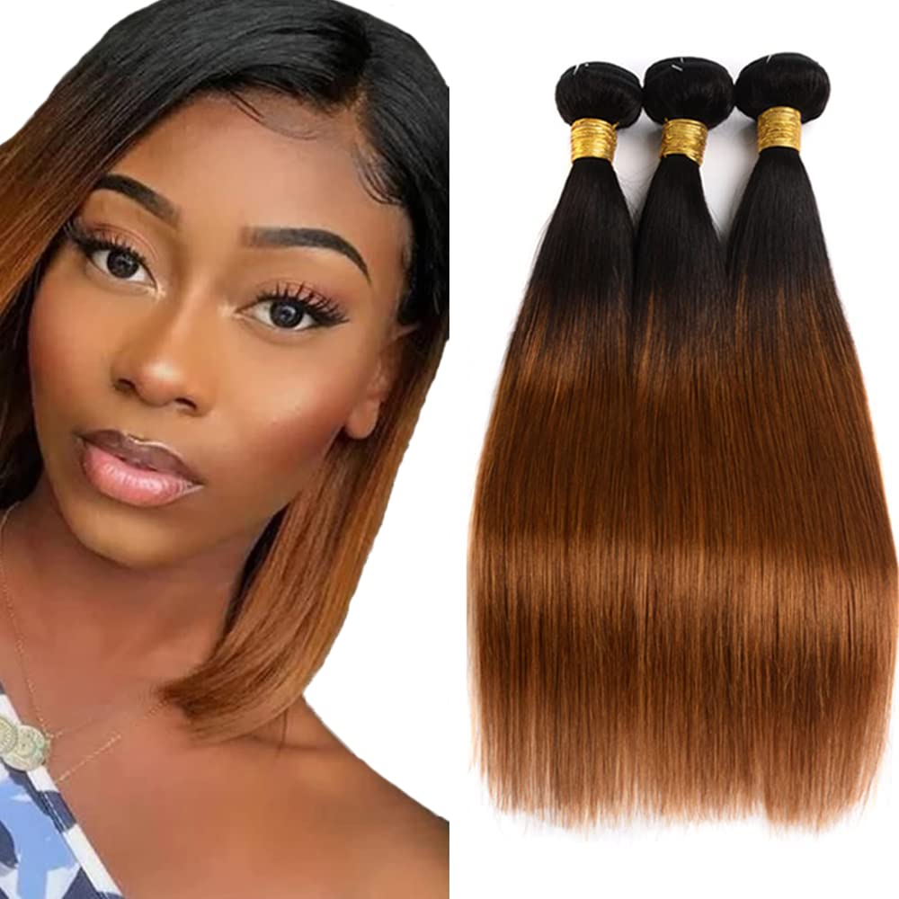 1B30 Bundles Ombre Brown Straight Human Hair Bundles Color 30 Brown Bundles 3 Bundles 26 28 30 Inch 8A Grade Unprocessed Brazilian Virgin Remy Hair