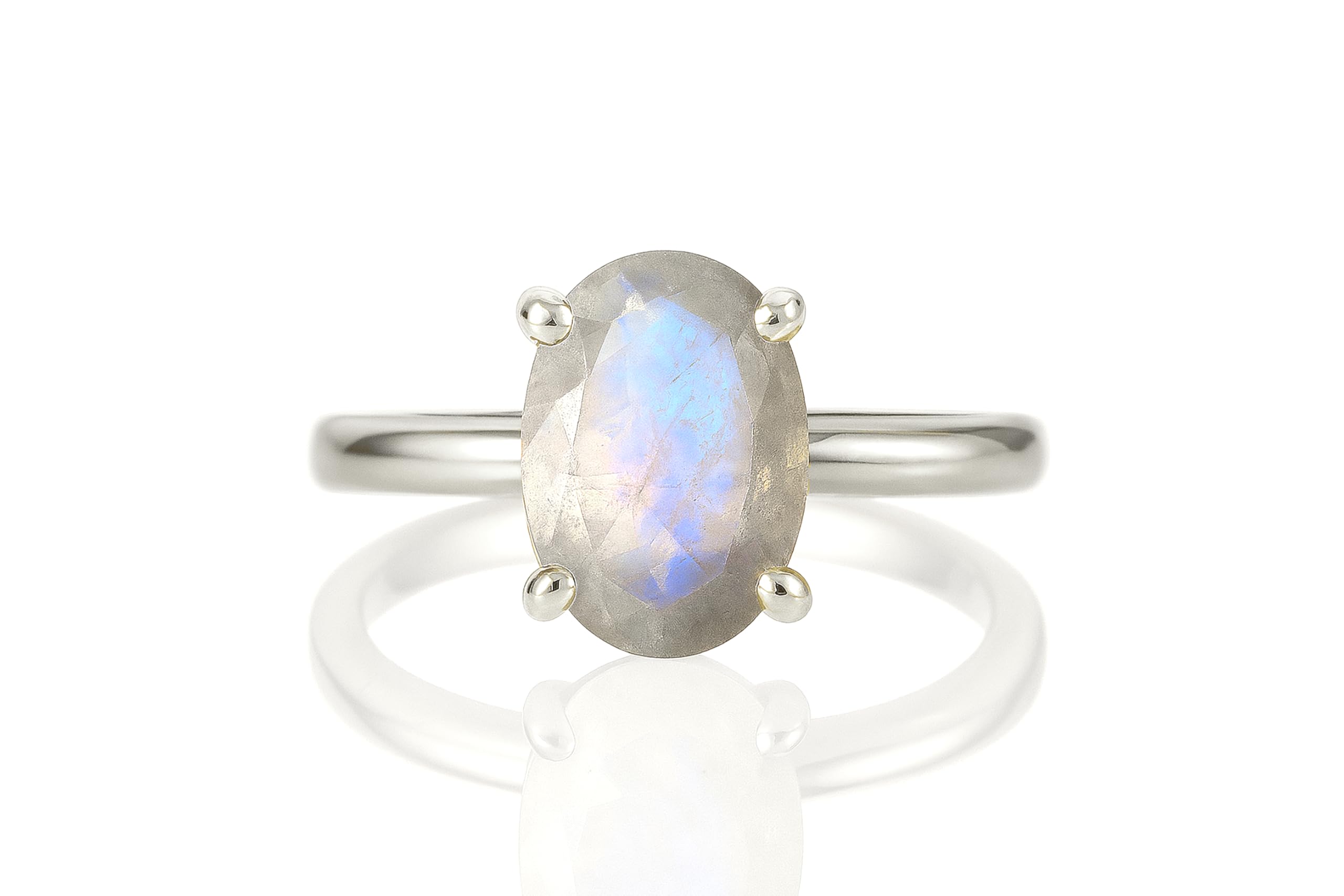 Anillo de Piedra Lunar - Anillo de Compromiso Único con Solitario Ovalado, Anillo para Todos los Días, Anillo Apilable, Anillos de Piedras de Nacimiento - Anillo de Piedras Preciosas Hecho a Mano