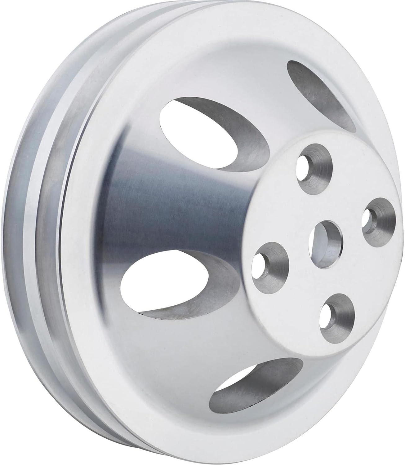 Speedway Motors SBC Aluminum Double Groove Pulley Set for Long Water Pump, Lightweight Precision Machined Cast Aluminum, 6.6 Inch V-Belt Pulleys, 1969-1985 SBC