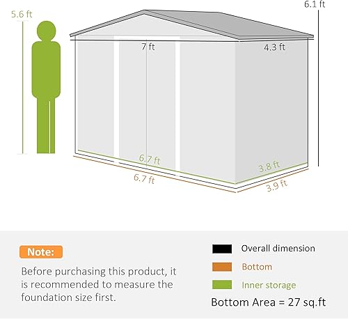 Miniatura 5 de Outsunny Cobertizo de almacenamiento al aire libre de 8 x 6 pies, casa de herramientas de jardín con kit de base, 4 rejillas de ventilación y 2