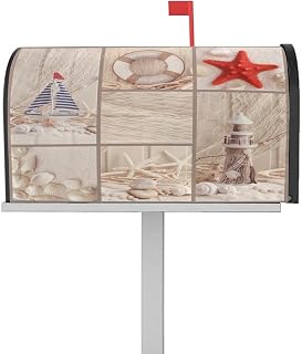 Mailbox Cover Magnetic Beach Sand Starfish Seashell Nautical Lighthouse Mailbox Covers Standard Size 21x18in,Mailbox Covers Wrap Post Letter Box Cover for Garden Yard Outdoor Ocean Conch Collage