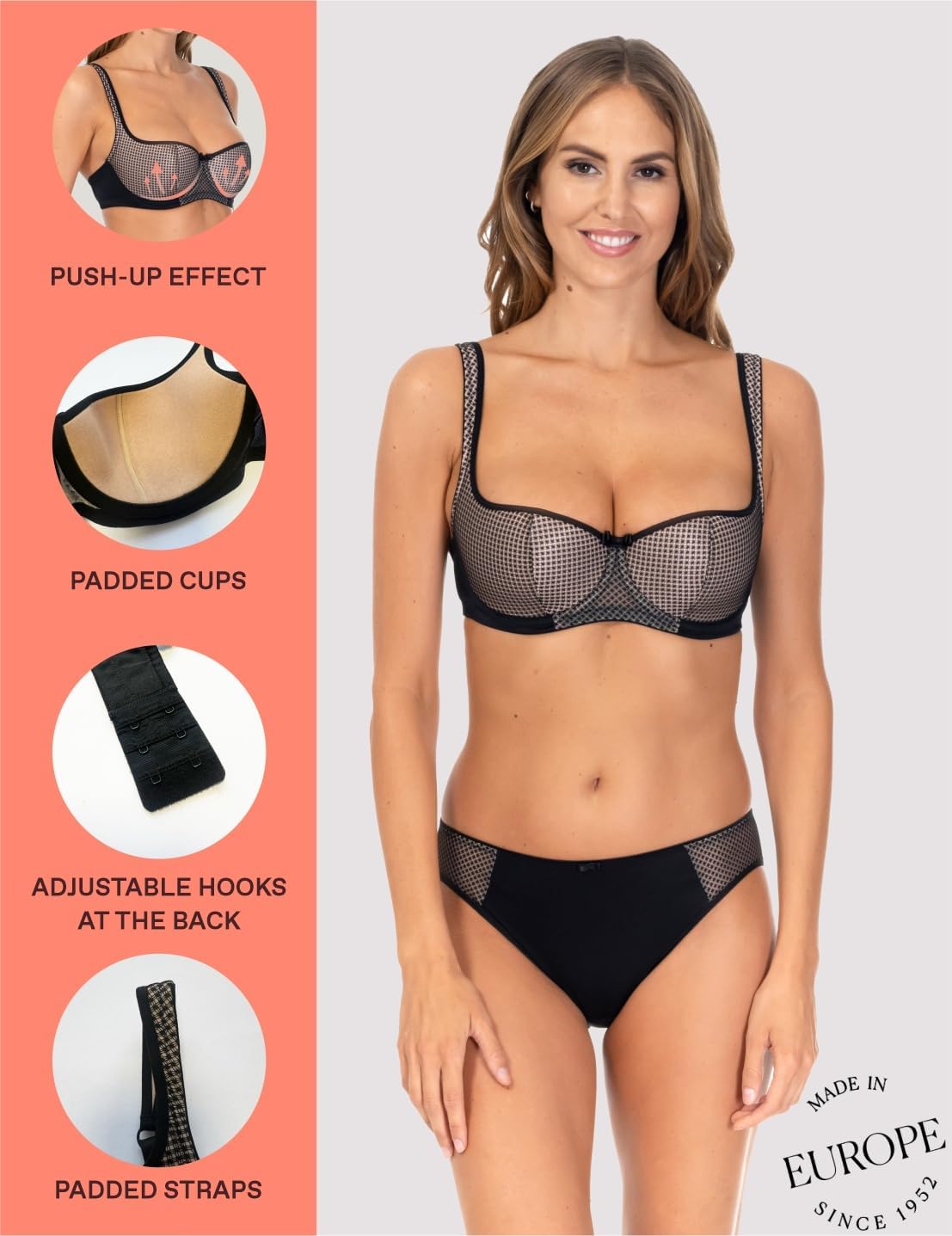 Rosme Women's Balconette Bra with Push Up Effect Plus Size Sexy Lace Demi Half Cup Bra Underwired Low Cut Mesh Bras Kamila - Image 7