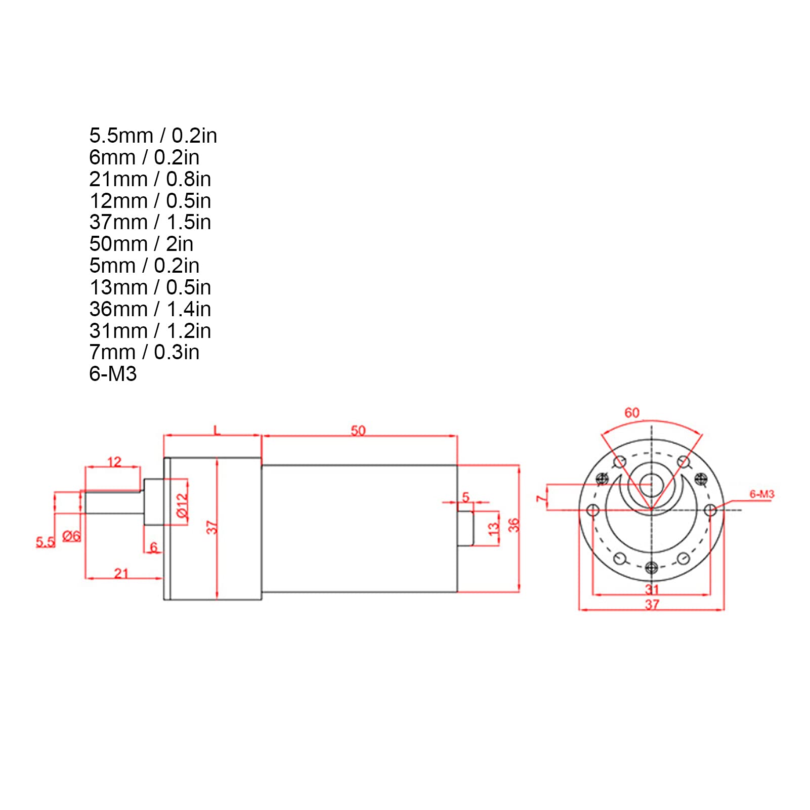 Mini motor reductor sin escobillas de cobre DC12V de baja velocidad para micromaquinaria XD-37GB3650 (50 rpm/min)