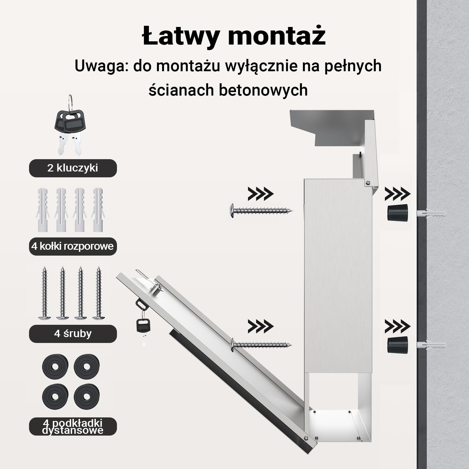 Wiltec Skrzynka na listy stal nierdzewna V19 z ukrytym zamkiem, nowoczesna skrzynka pocztowa do montażu na ścianie i stojaku, miejsce na gazety