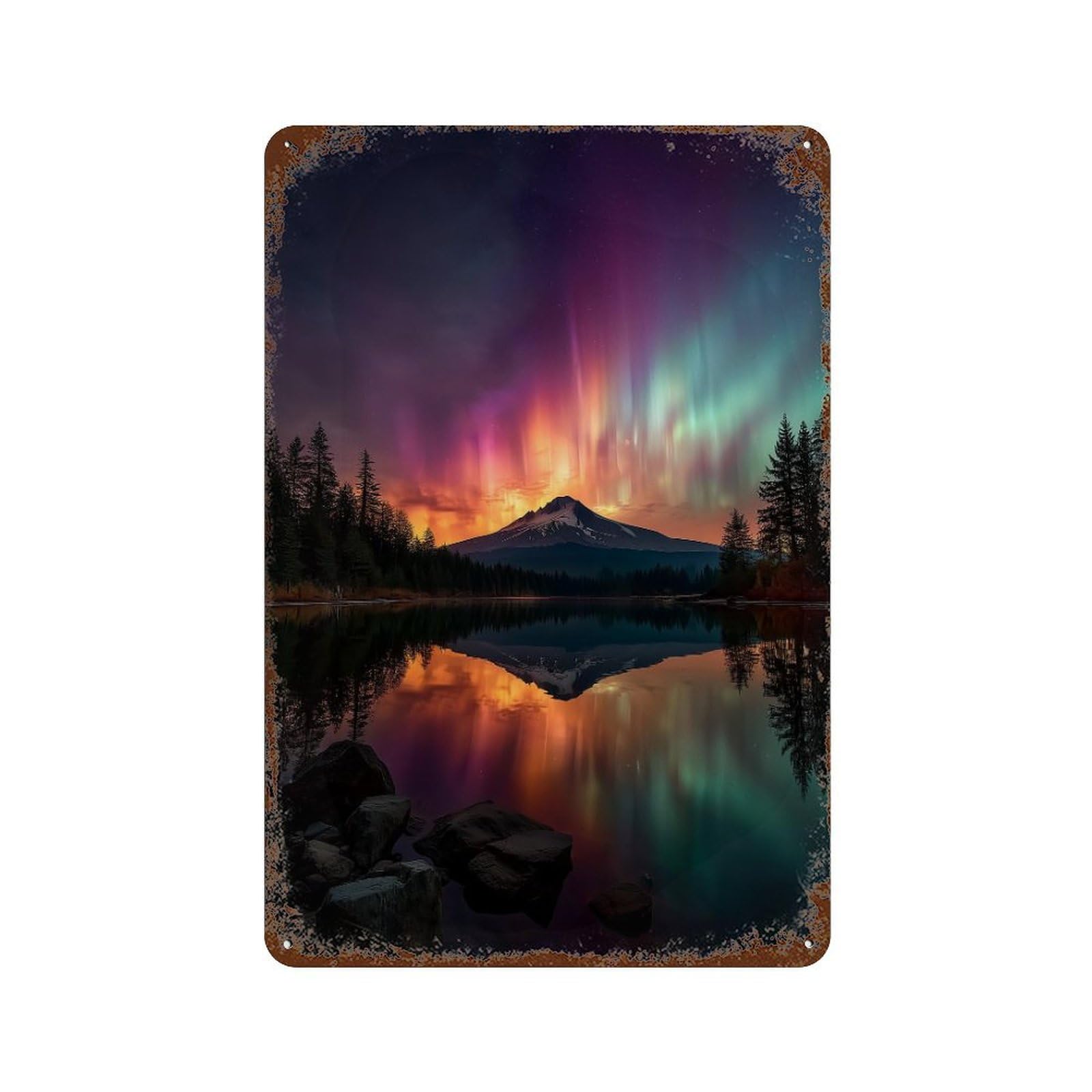 Aurora Borealis Reflection Lake-1 Vintage Rust Metal Sign 11.8"x7.9", for Patio, Garden Room And Bar Decor, Novelty Wall Decor