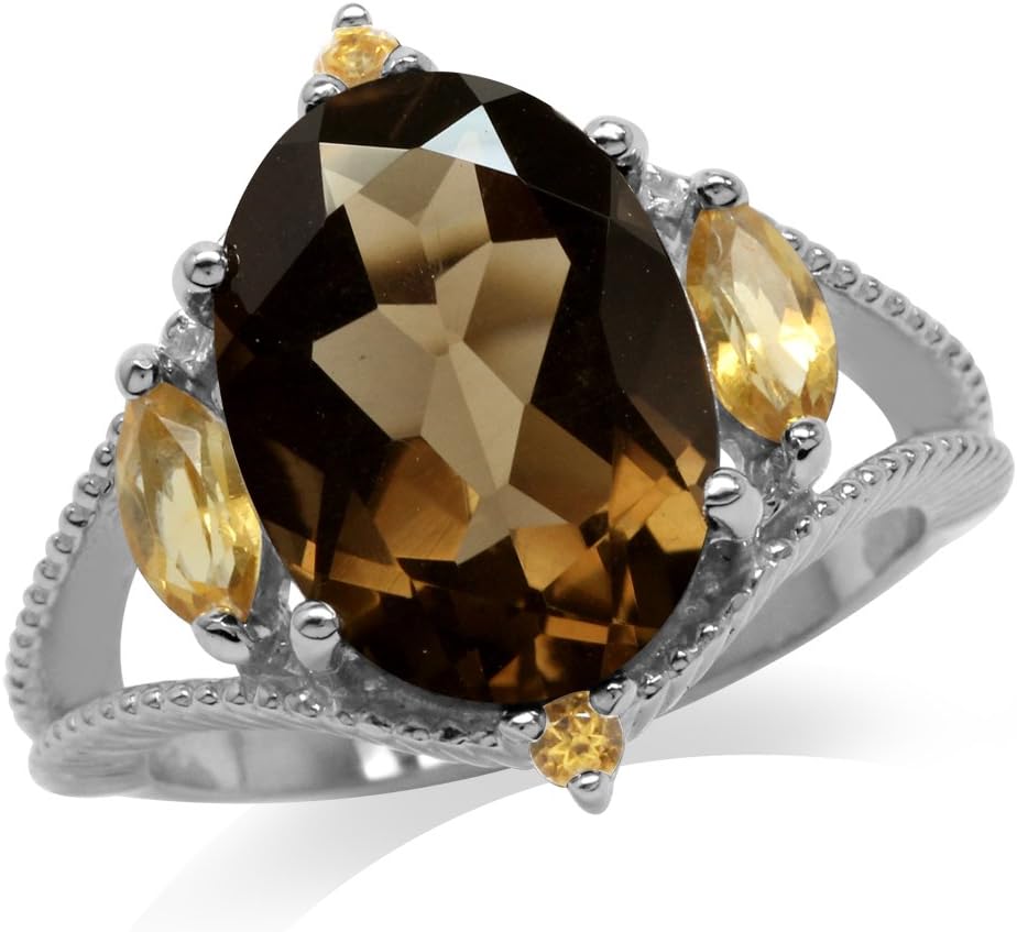 Silvershake 14X10mm Oval Shape Gemstone White Gold Plated or Yellow Gold Plated 925 Sterling Silver Cluster Cocktail Ring Jewelry for Women