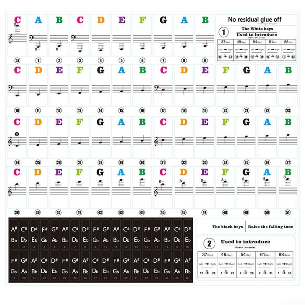 Autocollants pour clavier de piano avec 88/61/54/49/37 touches, faciles à enlever et à apprendre