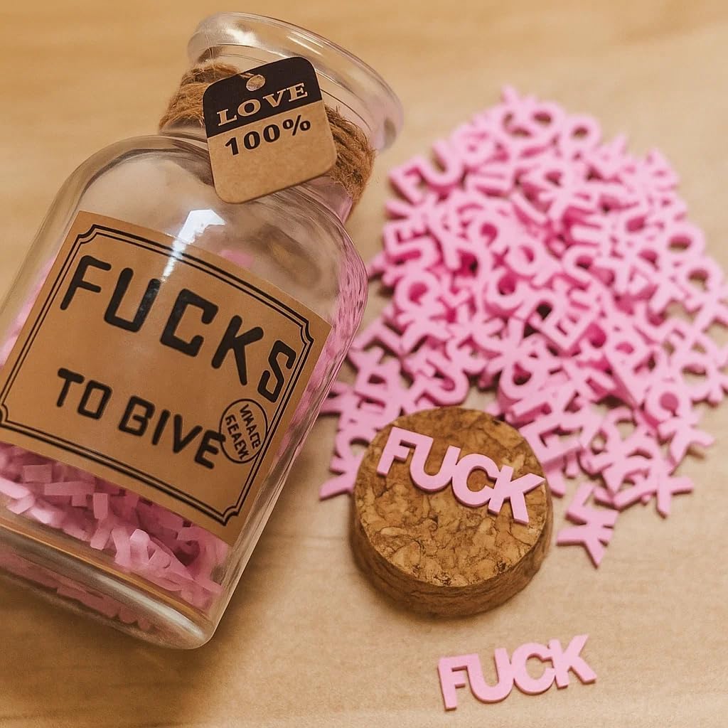 Fucks to Give Jar Gift(7oz) | Pink Fuck Wooden Letters | Funny Swear Jar Gag Gifts for Men, Women, Birthday Day, Holiday, Thanksgiving, Christmas, White Elephant | Stress Relief Office & Home Decor