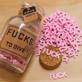 Fucks to Give Jar Gift(7oz) | Pink Fuck Wooden Letters | Funny Swear Jar Gag Gifts for Men, Women, Birthday Day, Holiday, Thanksgiving, Christmas, White Elephant | Stress Relief Office & Home Decor
